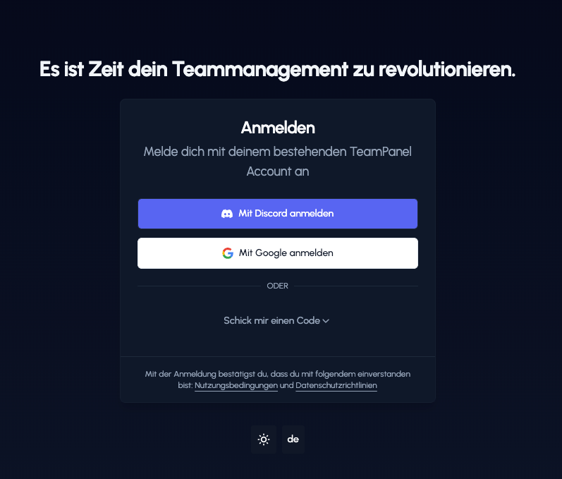 TeamPanel Login Screenshot