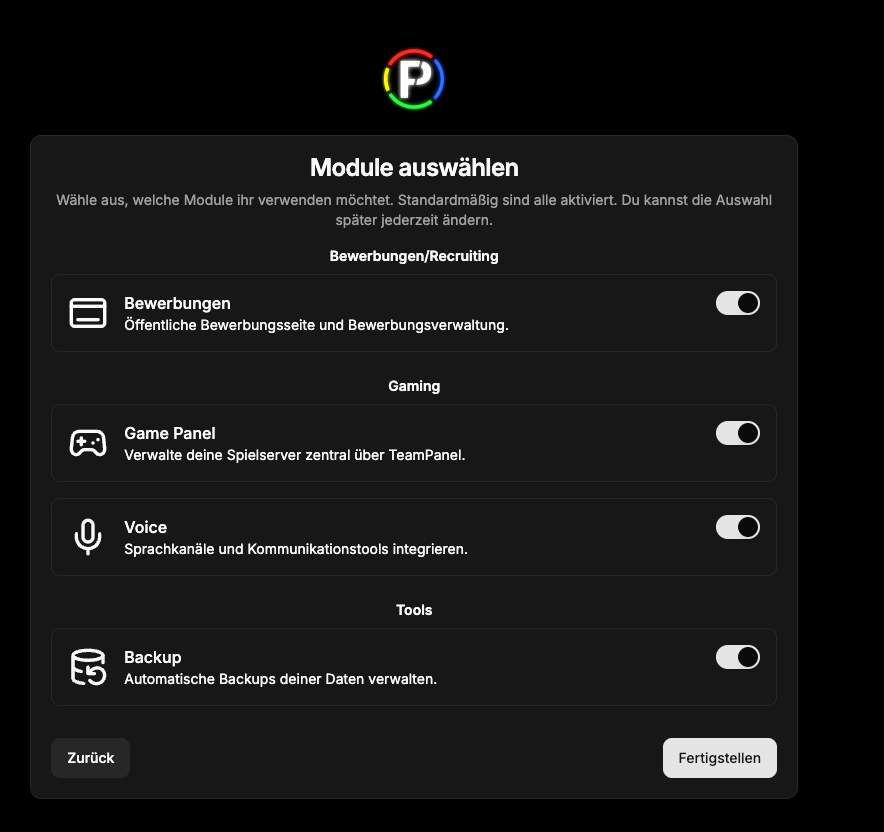 Onboarding - Module auswählen